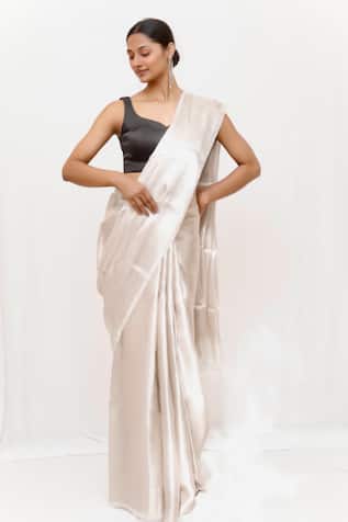 Neha & Tarun Silver Woven Silk Saree with Blouse Piece 