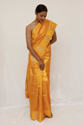 Neha & Tarun Yellow Woven Silk Saree with Blouse Piece 