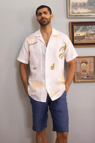 Asuka Tropic Whisper Linen Embroidered Shirt 