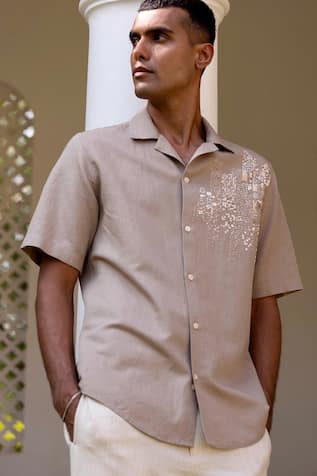 Asuka Dune Grid Linen Embroidered Shirt 