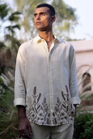 Asuka Herbarium Sketch Linen Embroidered Shirt 
