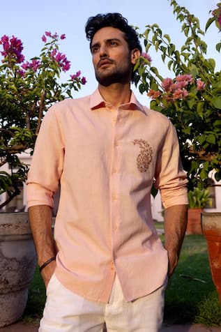 Asuka Blush Paisley Linen Embroidered Shirt 