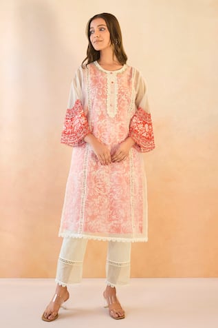 Nero India Rose Floral Embroidered Kurta & Pant Set 