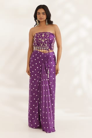 Manisha Soni Couture Purple Bandhani Hand Embroidered Set 