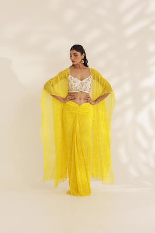 Manisha Soni Couture Yellow Bandhani Draped Skirt Set 