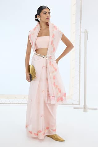 Ekaya Banaras Designer Pink Organza Saree Set 