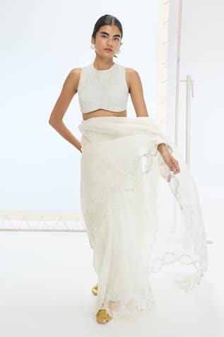 Ekaya Banaras Designer Off White Saree & Blouse Set 