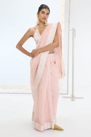 Ekaya Banaras Handwoven Striped Organza Silk Saree 