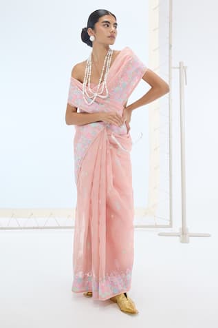 Ekaya Banaras The Lexi Saree in Peach 