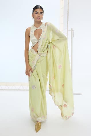 Ekaya Banaras Pistachio Handwoven Silk Saree Set 