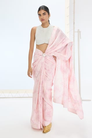 Ekaya Banaras Designer Handwoven Silk Pink Saree Set 