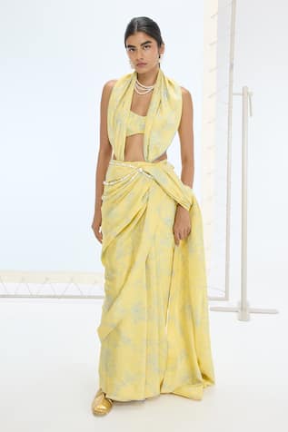Ekaya Banaras Designer Yellow Handwoven Silk Saree 