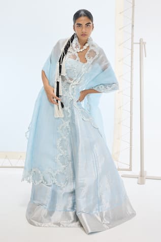 Ekaya Banaras Aqua Green Handwoven Silk Lehenga Set 