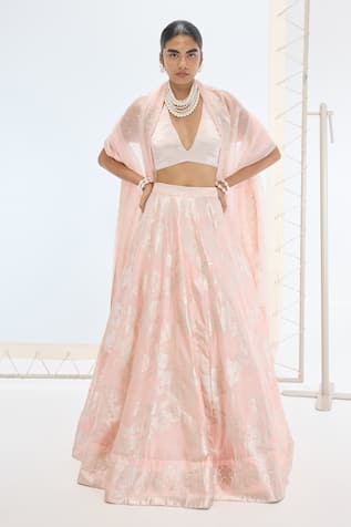 Ekaya Banaras Peach Handwoven Silk Lehenga Set 
