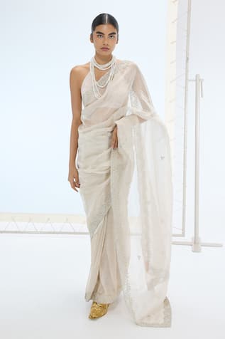 Ekaya Banaras Handwoven Crushed Silk Tissue Saree Set 