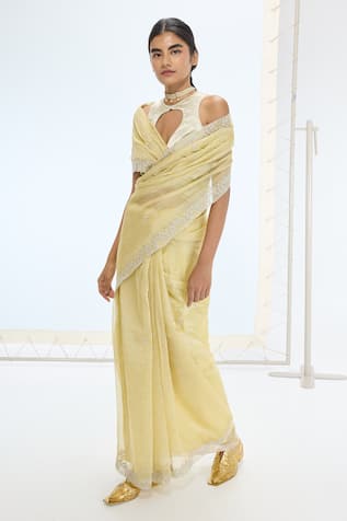 Ekaya Banaras Handwoven Crushed Silk Tissue Saree Set 