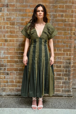Therealb Designer Green Cotton Dress 