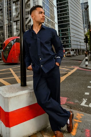 Therealb Navy Blue Designer Shirt & Pant Set 
