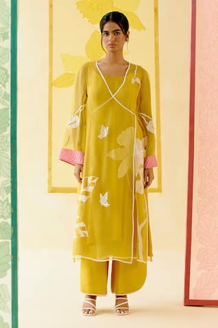 I AM Design Mustard Suit Set with Applique Work 