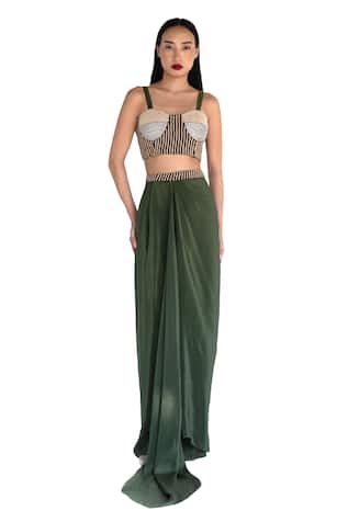 Amka Emerald Green Designer Blouse & Skirt Set 