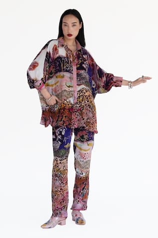 Amka Rose Pink Designer Shirt & Pant Set 