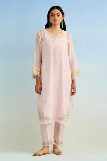 Anantaa By Roohi Pink Embroidered Kurta Pant Set 