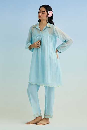 Anantaa By Roohi Blue Embroidered Kurta Pant Set 