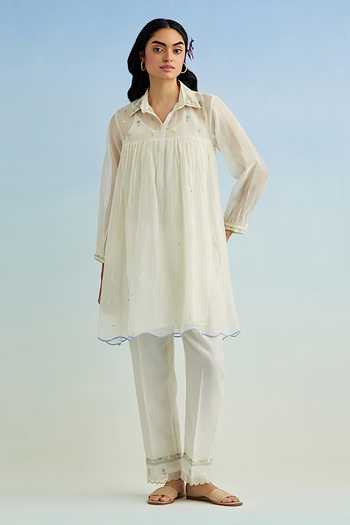 Anantaa By Roohi Ivory Mul Chanderi Kurta Pant Set 