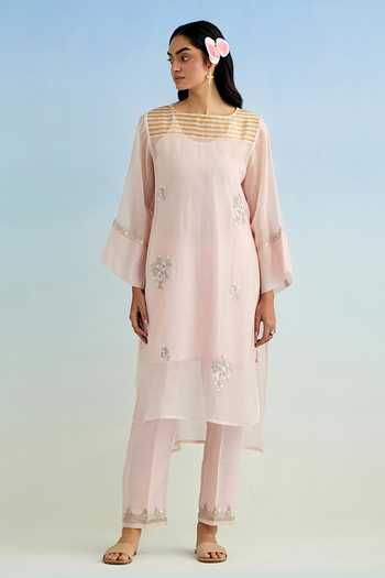 Anantaa By Roohi Pink Embroidered Kurta Pant Set 