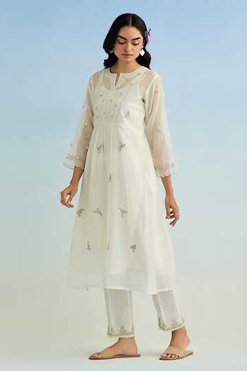 Anantaa By Roohi Ivory Embroidered Kurta Pant Set 