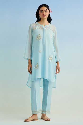 Anantaa By Roohi Blue Embroidered Kurta Pant Set 