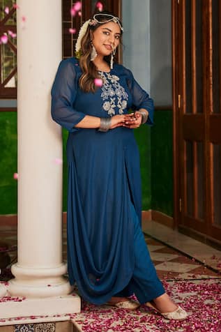 Mamicha Midnight Blue Shimmer Kurta Pant Set 
