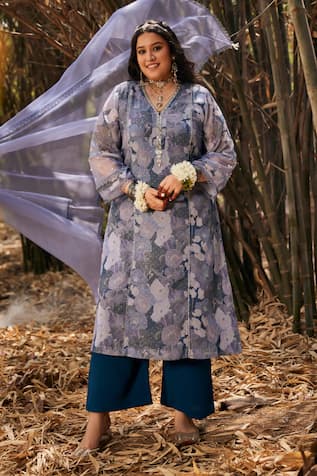 Mamicha Midnight Blue Floral Kurta Set 