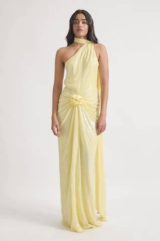 Deme By Gabriella Lidia Sequins Embroidered One-Shoulder Dress 
