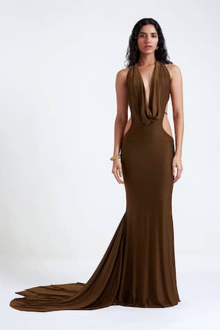 Deme By Gabriella Ninah Deep Cowl Neck Gown 