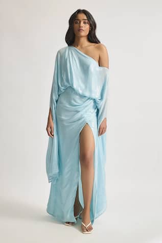Deme By Gabriella Rosa Sequins Work One-Shoulder Draped Dress 
