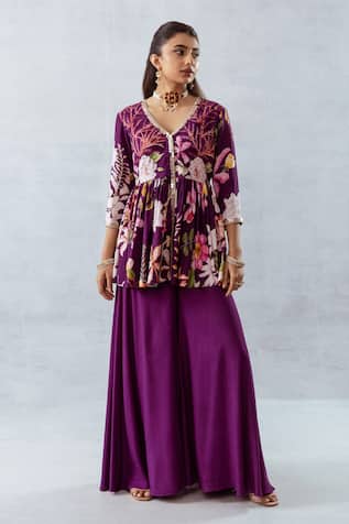 AROOP SHOP INDIA Floral Print Peplum Kurta & Flared Pant Set 