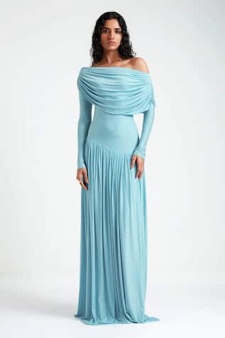Deme By Gabriella Annie Drop Waist Pleated Gown 