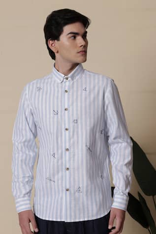 Lacquer Embassy Light Blue Striped Cotton Shirt 