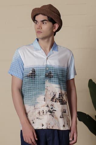 Lacquer Embassy Nautical Print Camp Collar Shirt 
