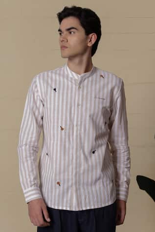 Lacquer Embassy Beige Striped Cotton Shirt 