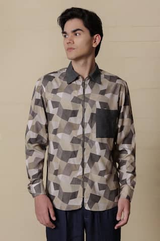 Lacquer Embassy Camouflage Print Full Sleeve Shirt 