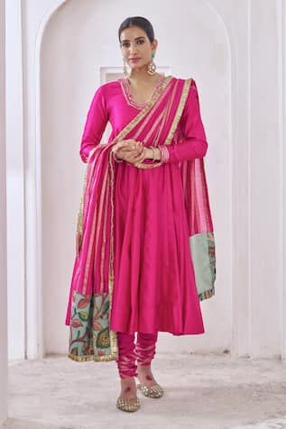 Aamra By Lavanya Hot Pink Hand Embroidered Anarkali Set 