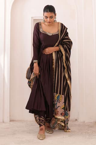 Aamra By Lavanya Brown Hand Embroidered Anarkali Set 