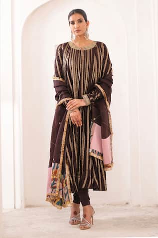 Aamra By Lavanya Brown Hand Embroidered Anarkali Set 