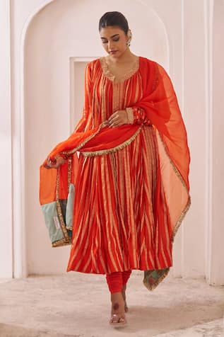 Aamra By Lavanya Orange Hand Embroidered Anarkali Set 