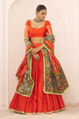 Aamra By Lavanya Orange Hand Embroidered Lehenga Set 