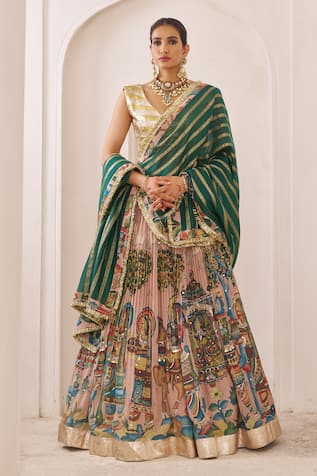 Aamra By Lavanya Sandrose Pink & Teal Green Designer Lehenga Set 