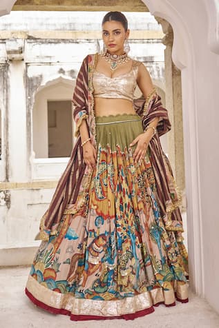 Aamra By Lavanya Designer Olive-Green Lehenga Set 