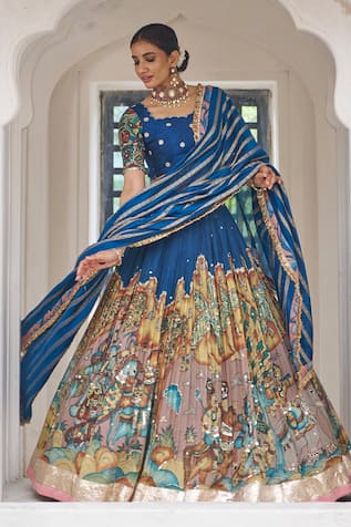 Aamra By Lavanya Blue Hand Embroidered Lehenga Set 